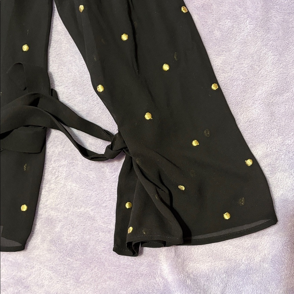 Ann Taylor Black Blouse Size S Gold Studs Front & Sleeves Tie Cuff Keyhole Back - Picture 6 of 13